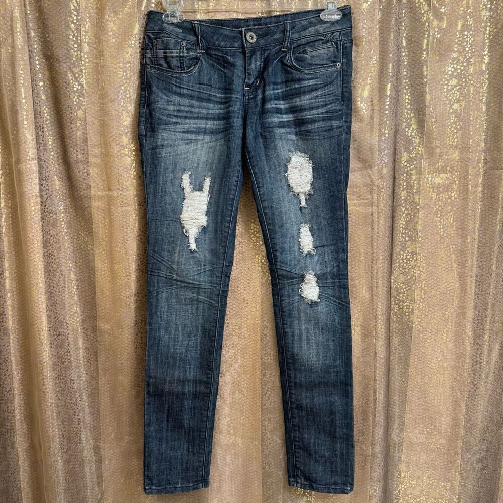 Blue Asphalt Skinny Mid Rise Faded 2000s Vintage Style Jeans Size 7